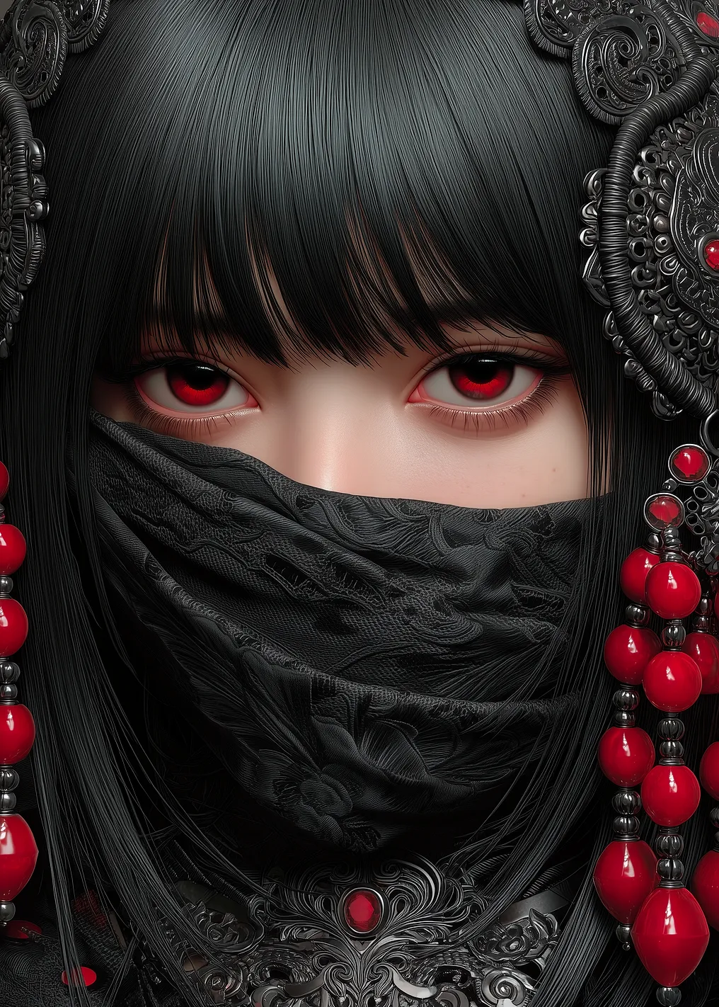 Red-Eyed Woman with Veil