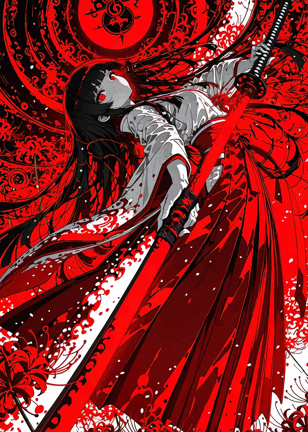 Red Kimono Sword Anime Girl