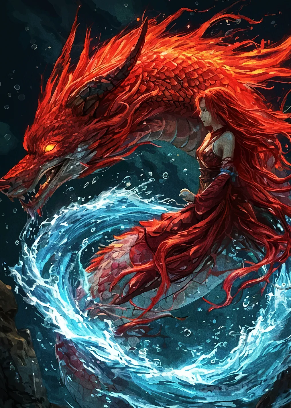 Красный Дракон и женщина в воде 1
