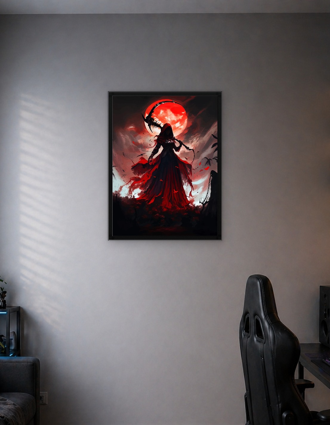 Red Reaper with Scythe and Moon