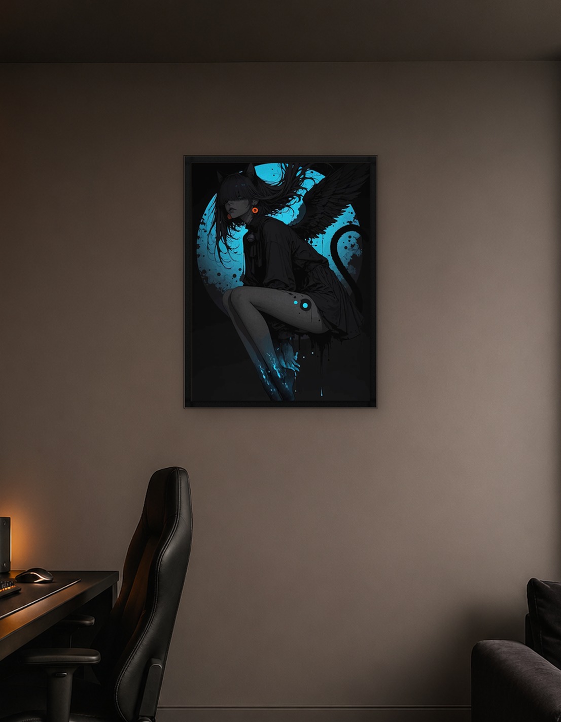 Winged Catgirl in Dark Aesthetic