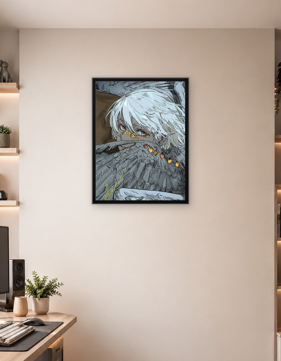Winged Figure with Golden Accents