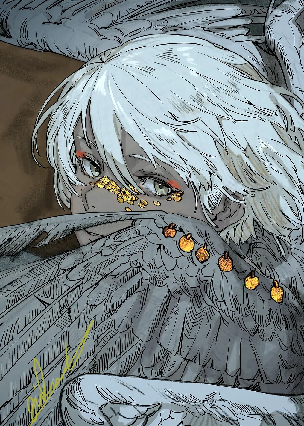 Winged Figure with Golden Accents