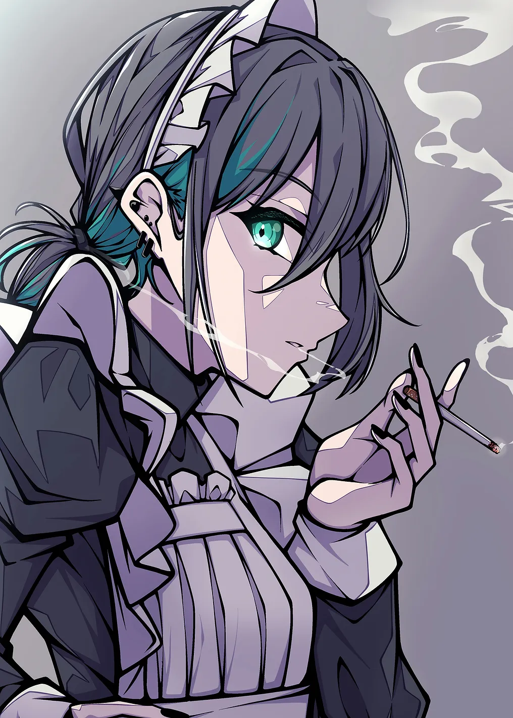 Smoking Maid Anime Style Illustration