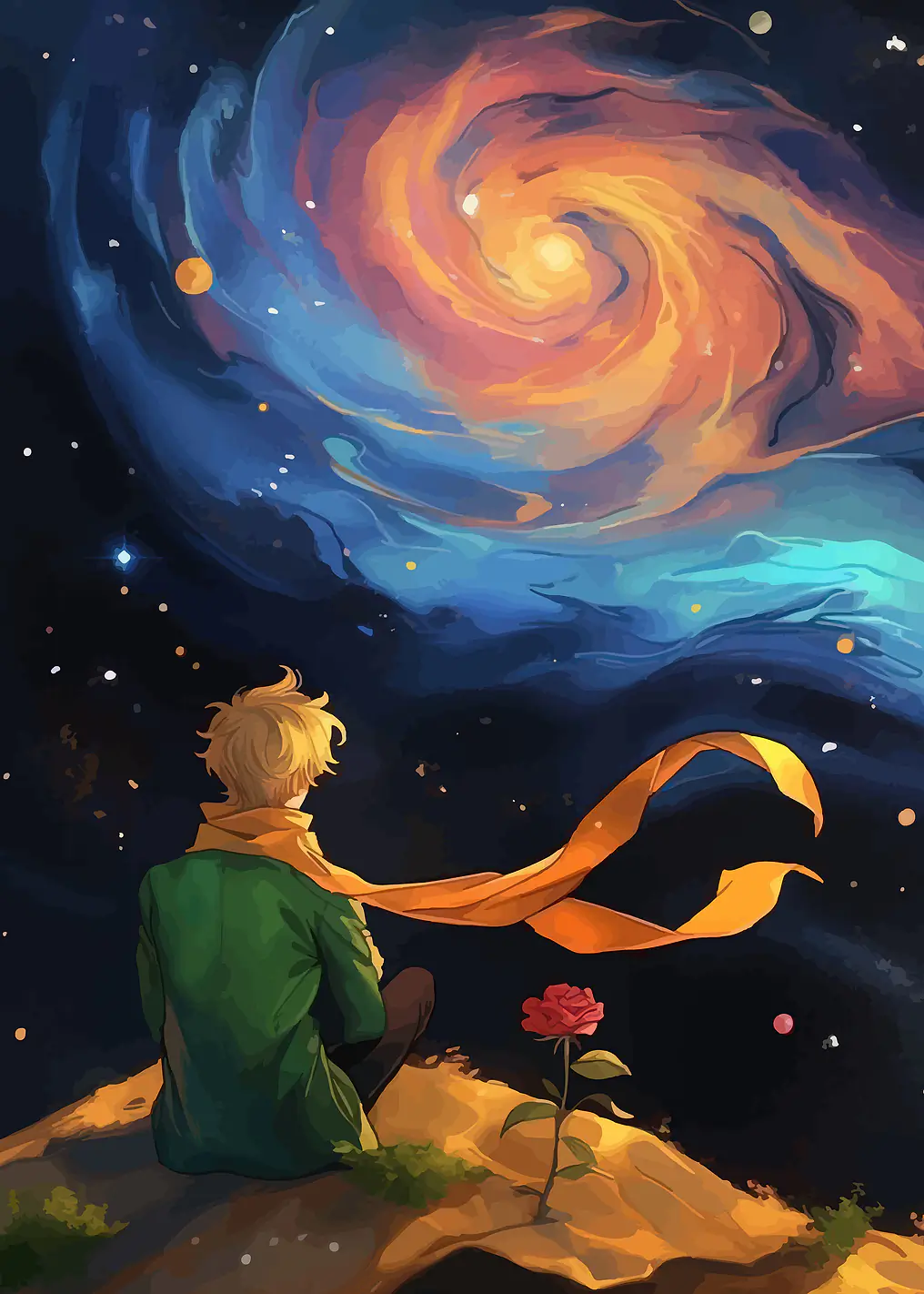The Little Prince Gazing at the Cosmos