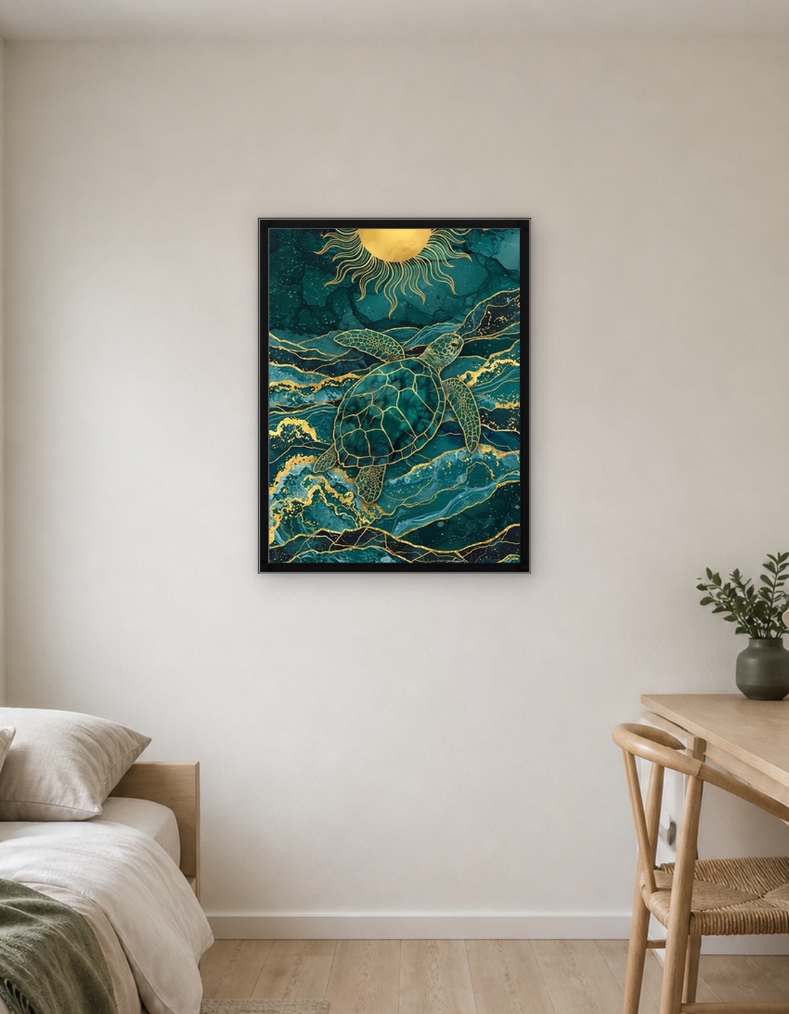 Sea Turtle in Teal and Gold