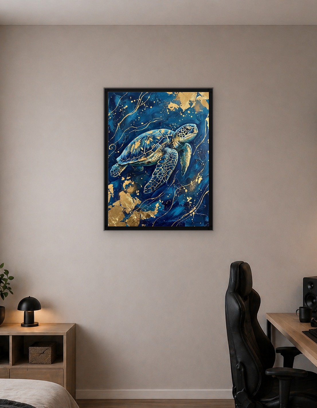 Sea Turtle in Blue and Gold