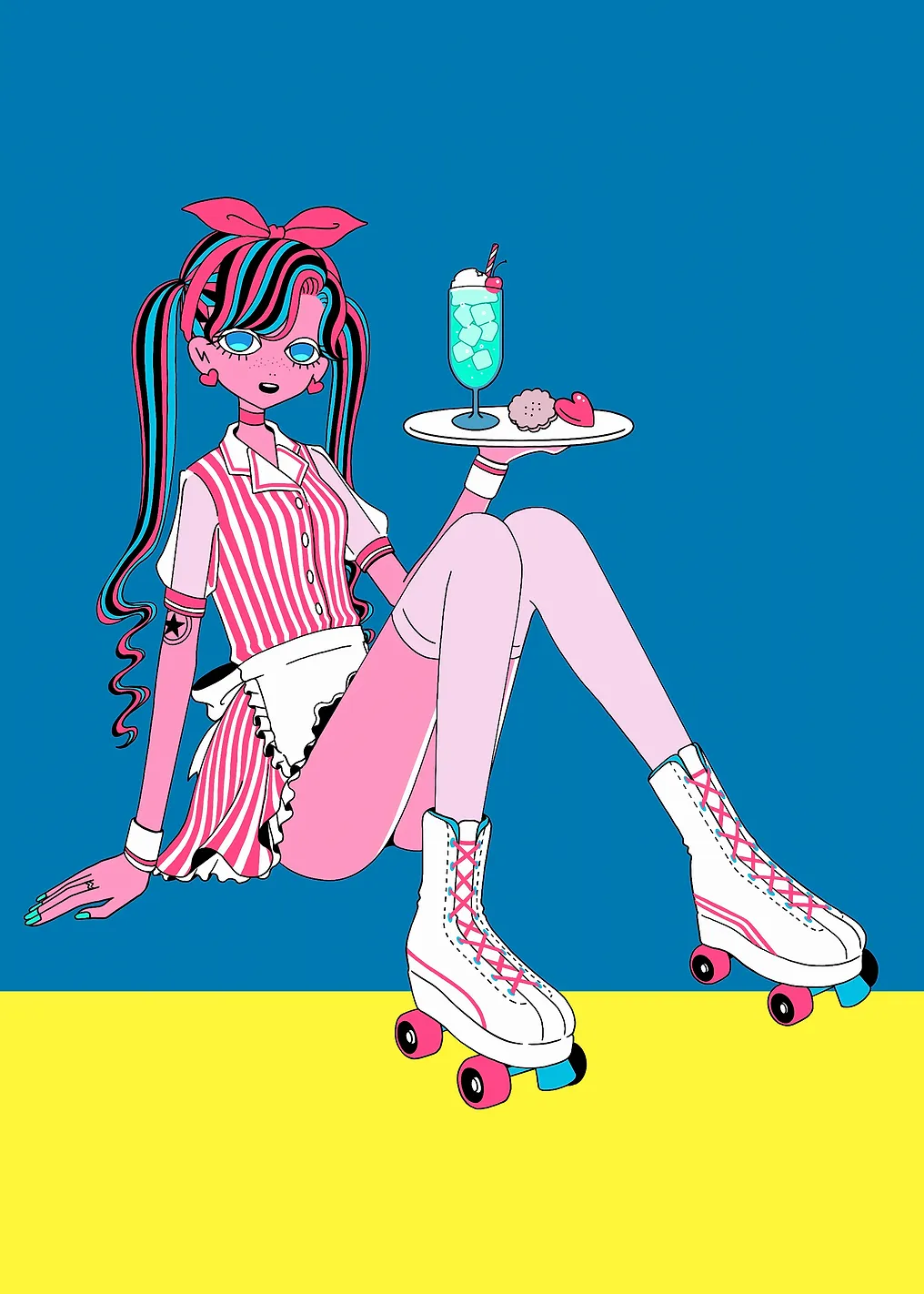 Retro Diner Waitress on Roller Skates