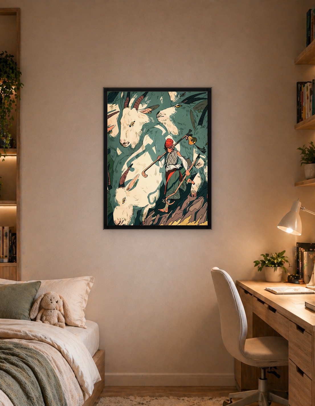 Shepherd with Goats Illustration