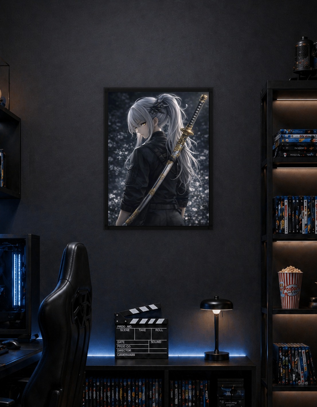 Samurai-inspired portrait with ornate katana