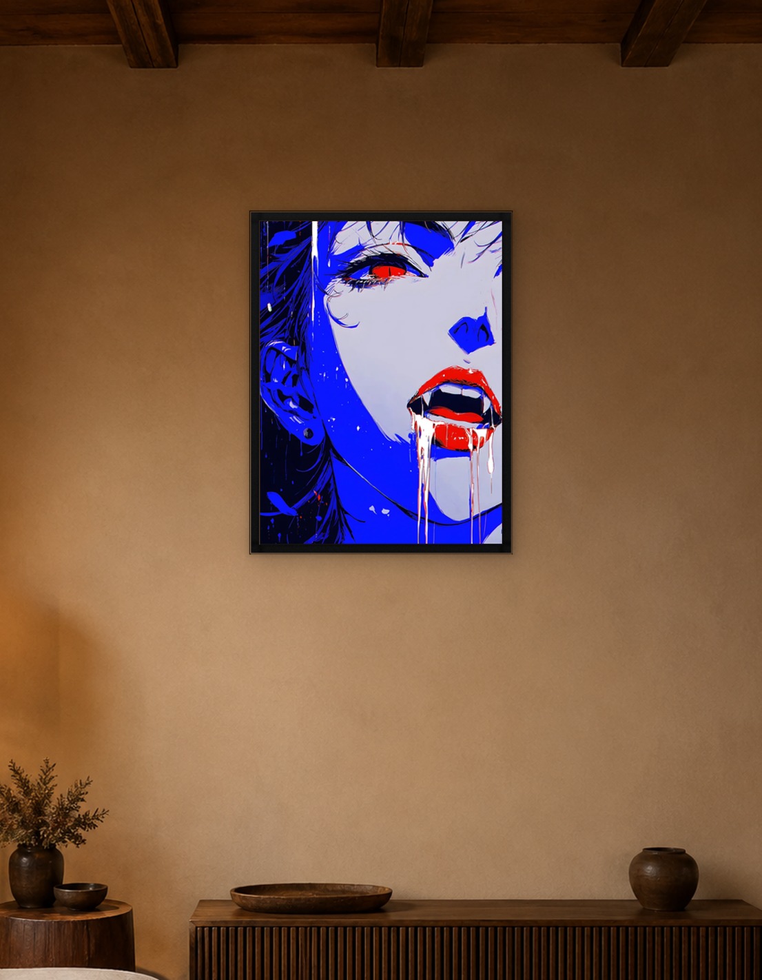 Vampire Woman Portrait in Blue and Red