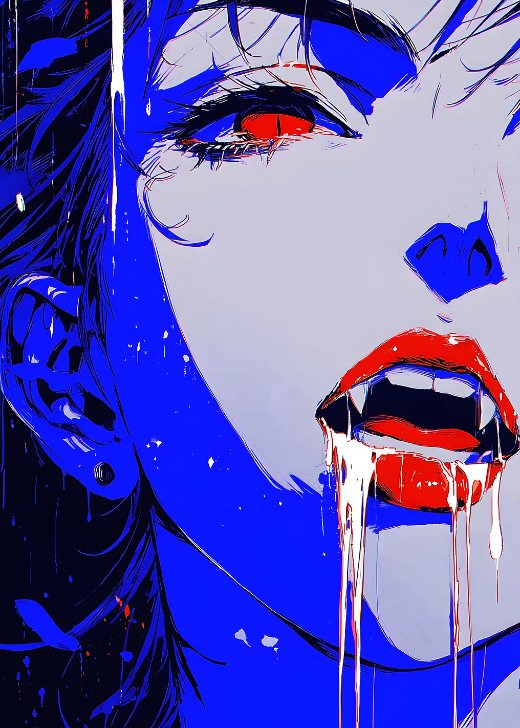 Vampire Woman Portrait in Blue and Red