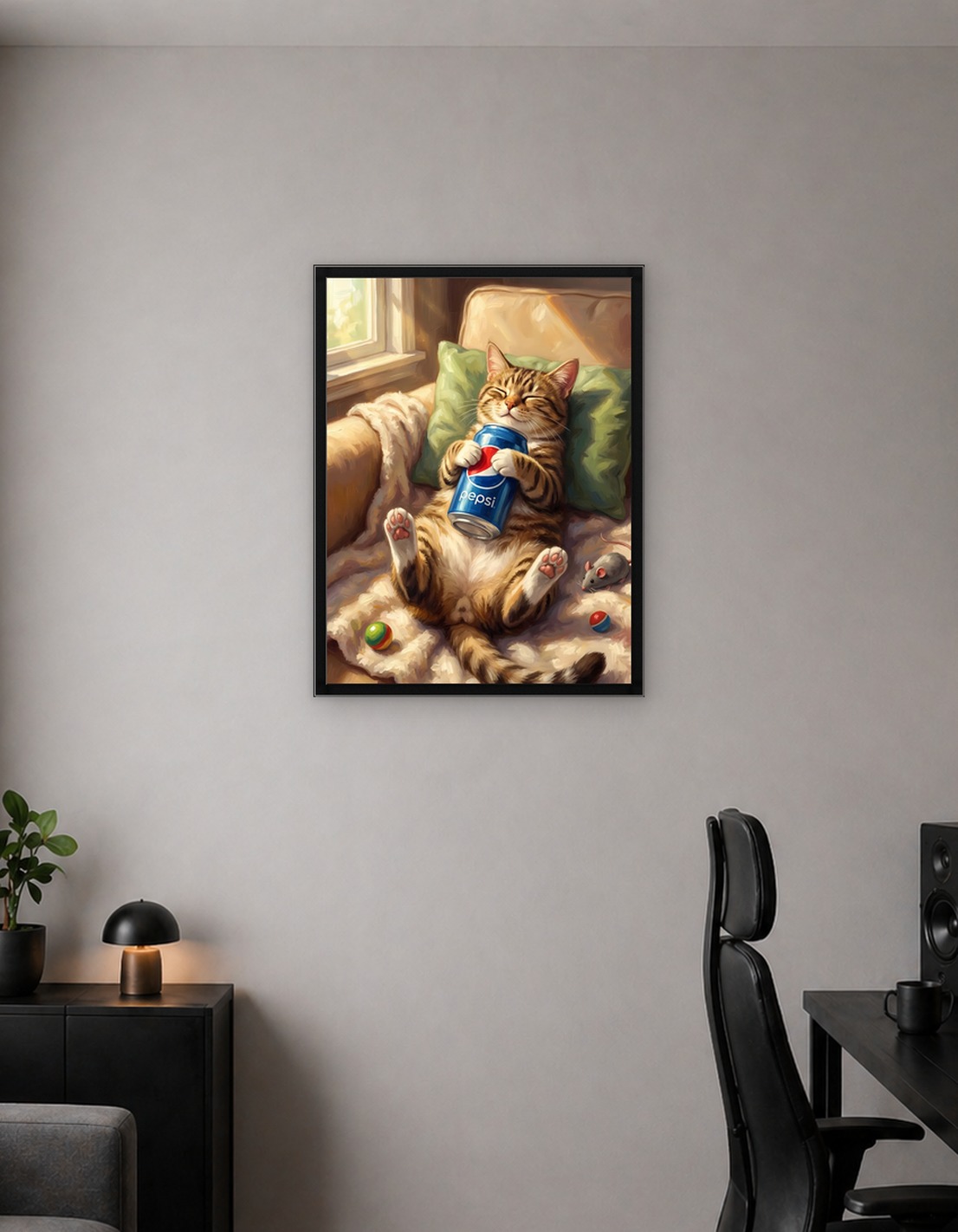 Relaxed Cat with Pepsi