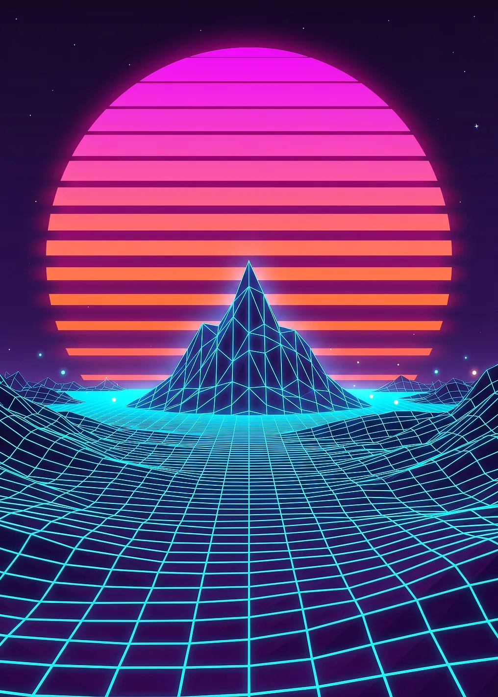 Retro Sunset Mountain Grid Landscape