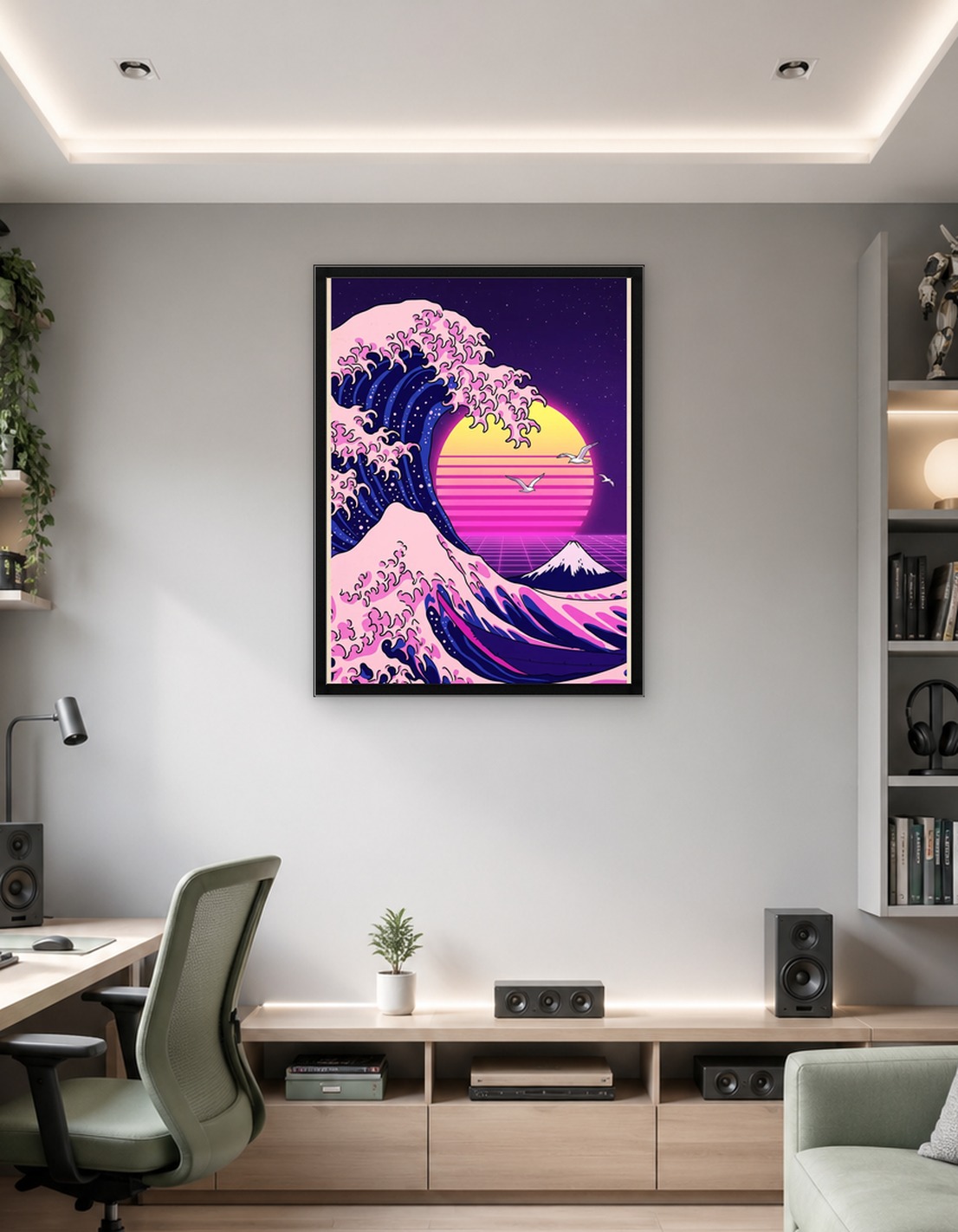 Retro Wave Great Wave with Mount Fuji