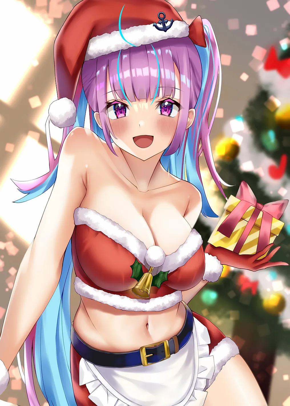 Рождественский наряд анимэ-девушки с подарком