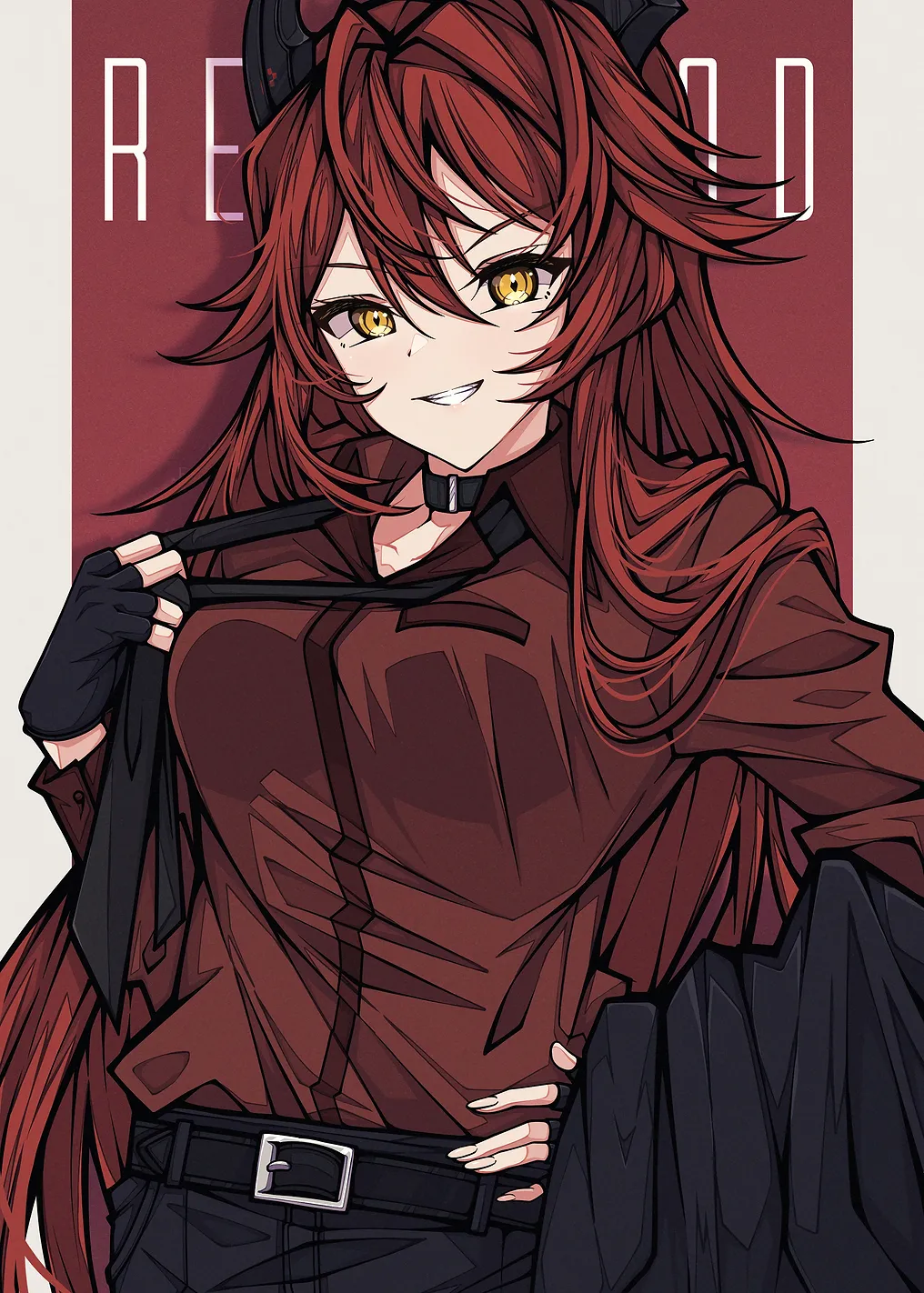Red-haired Anime Girl with Horns