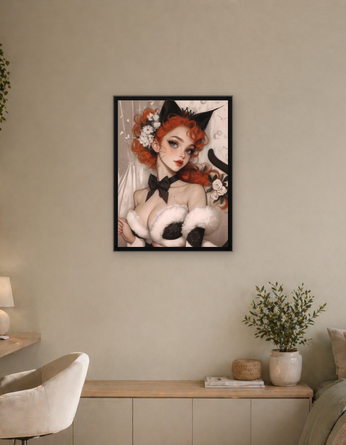 Red-haired Neko Girl with Flowers