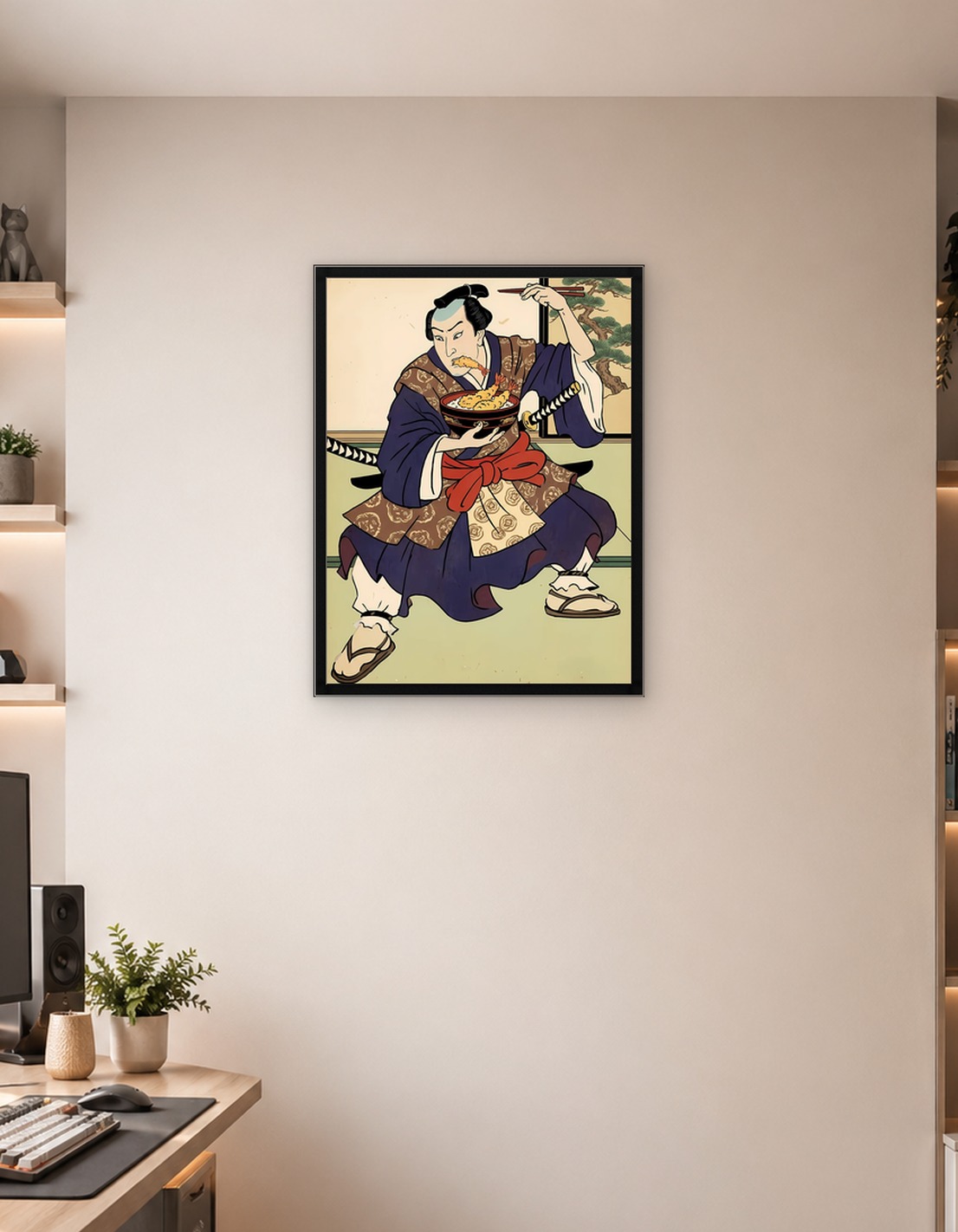 Samurai Eating Tempura Ukiyo-e Style