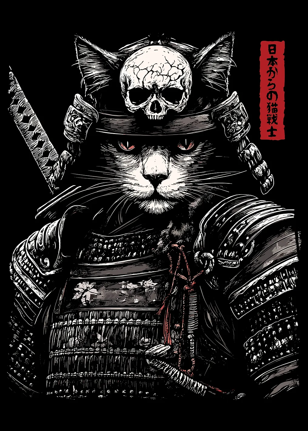 Samurai Cat Warrior Illustration - 9505100