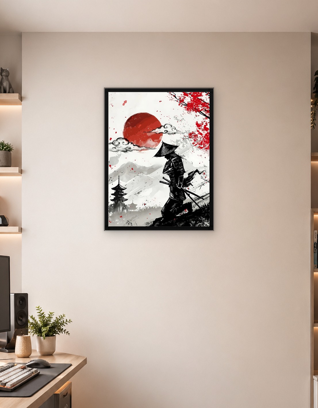 Samurai in Ink Wash Landscape