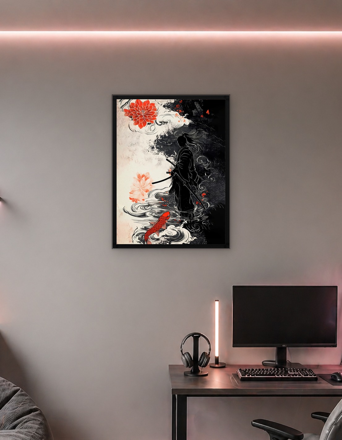 Samurai in Ink Wash Painting Style