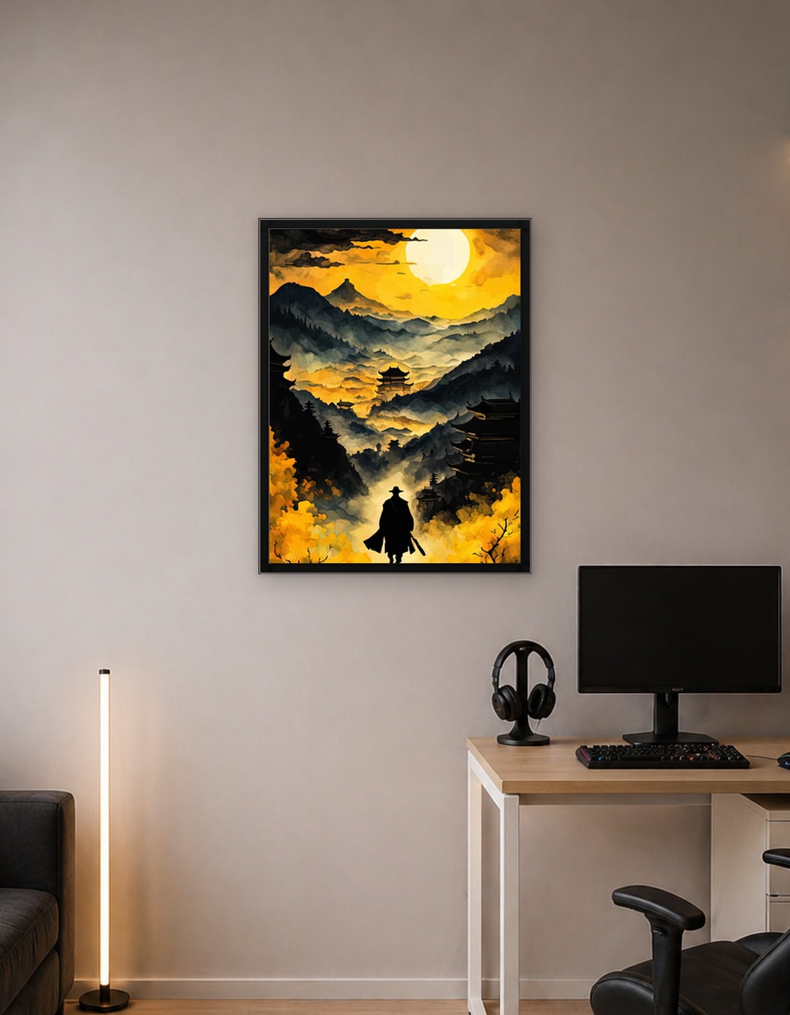 Samurai in a Misty Mountain Landscape