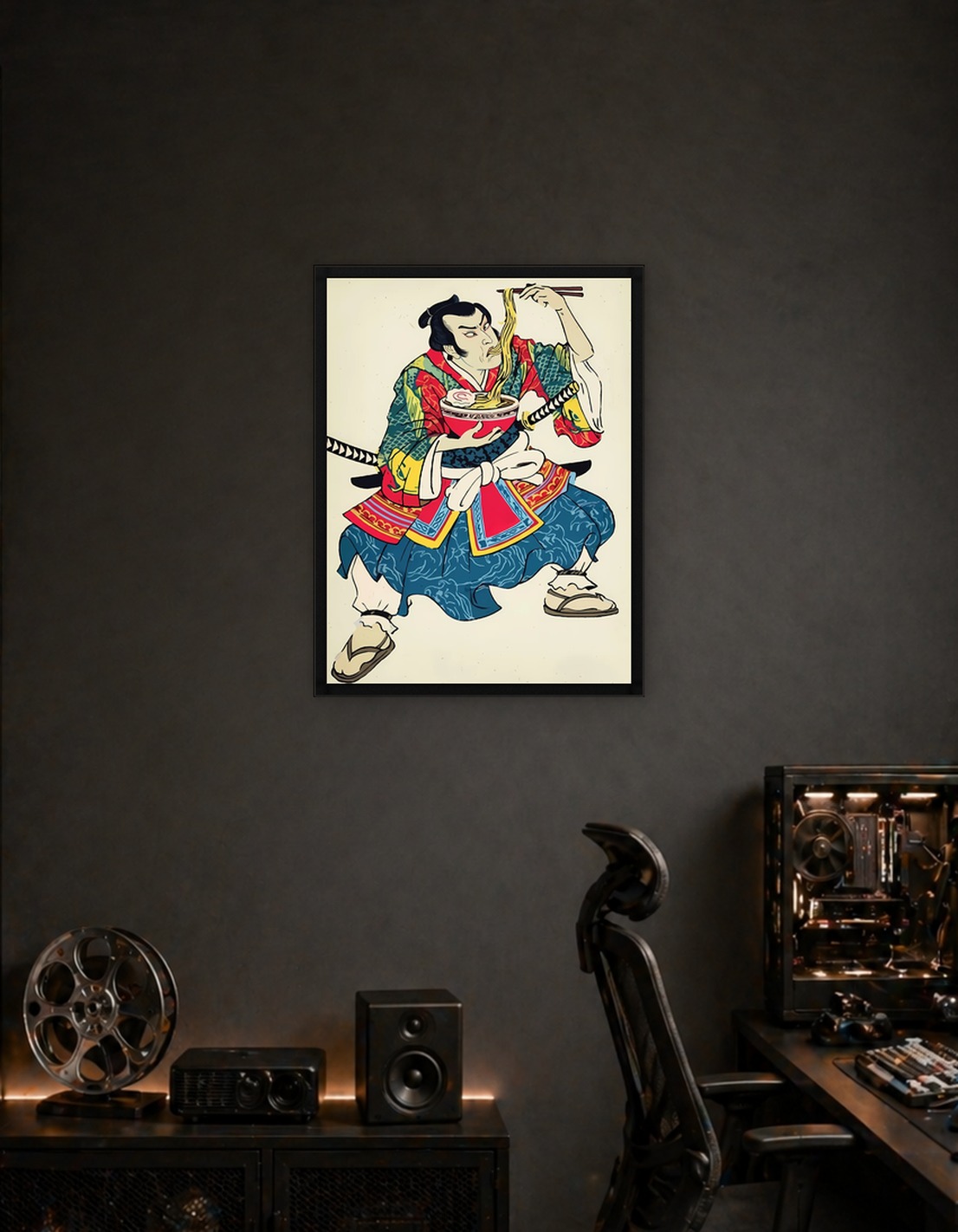 Samurai eating ramen illustration