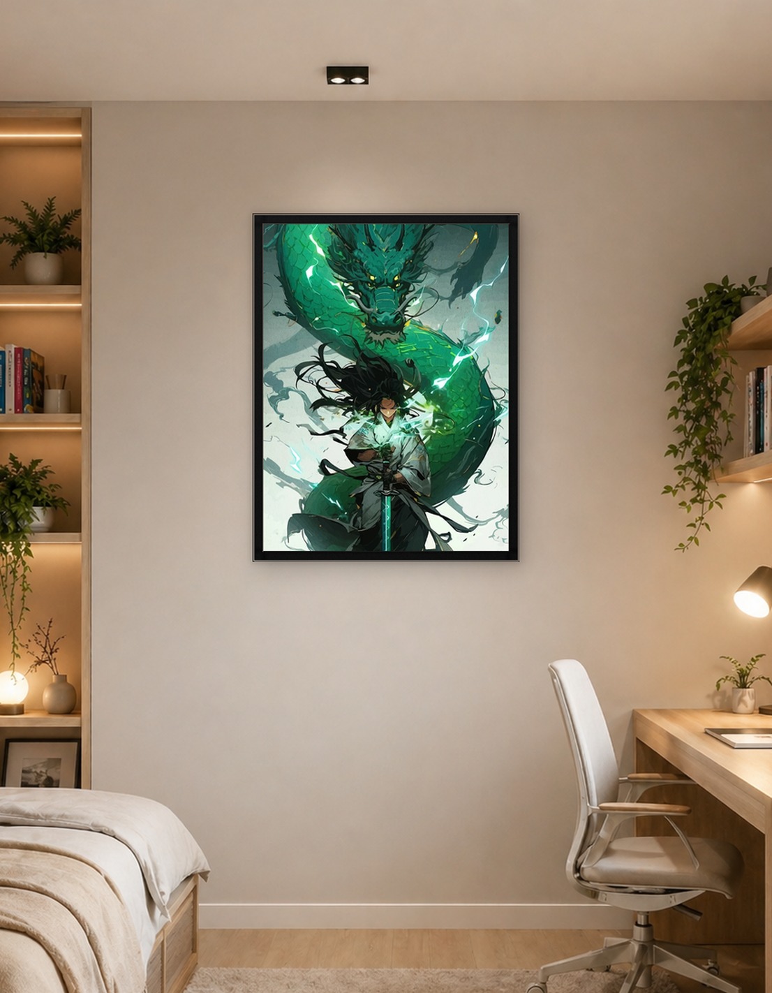 Samurai and Emerald Dragon Digital Art