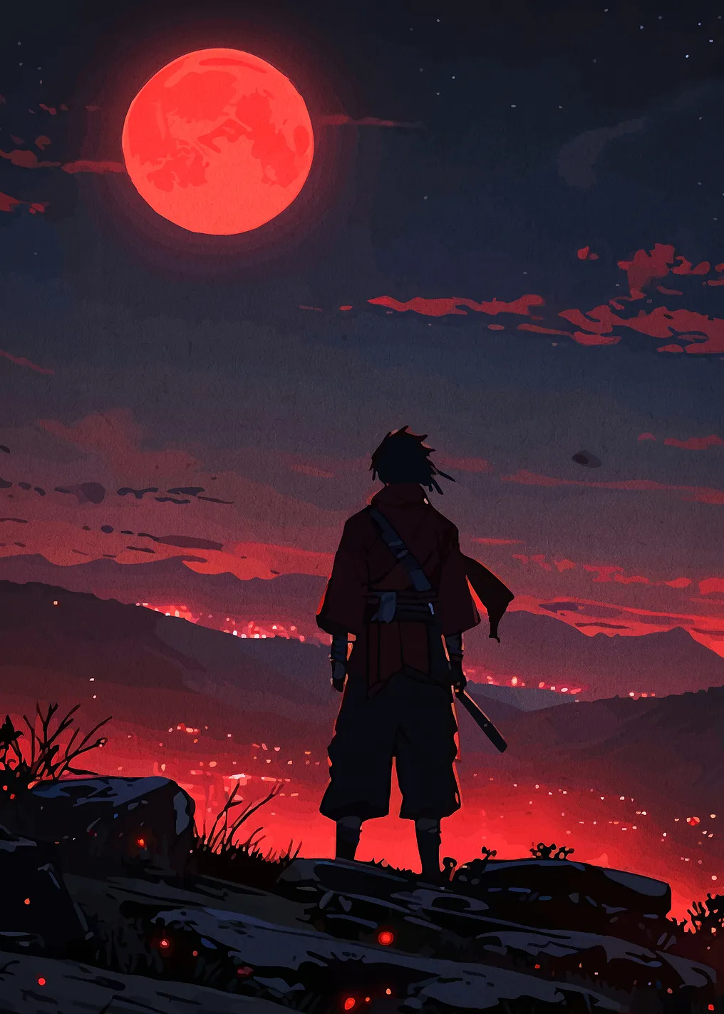 Samurai Under a Red Moon