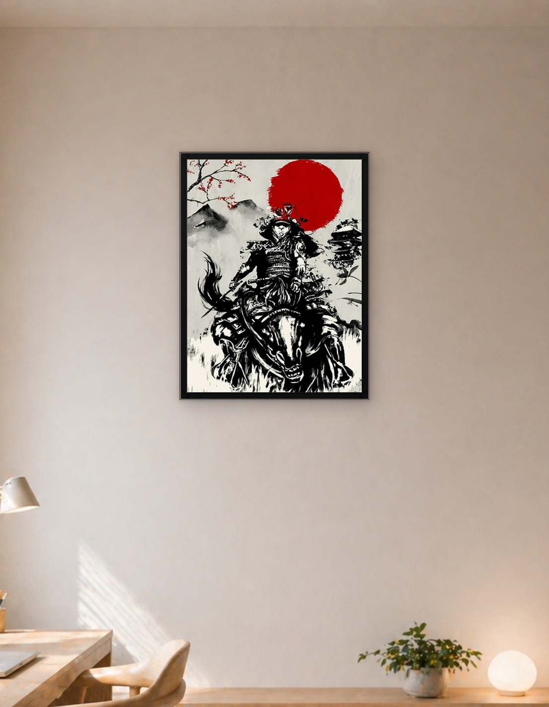 Samurai Warrior on Horseback Ink Painting