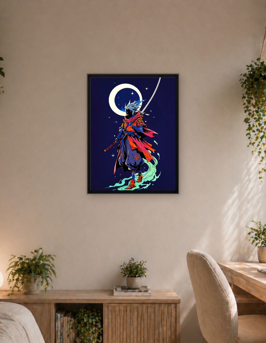 Samurai Warrior Under the Moon
