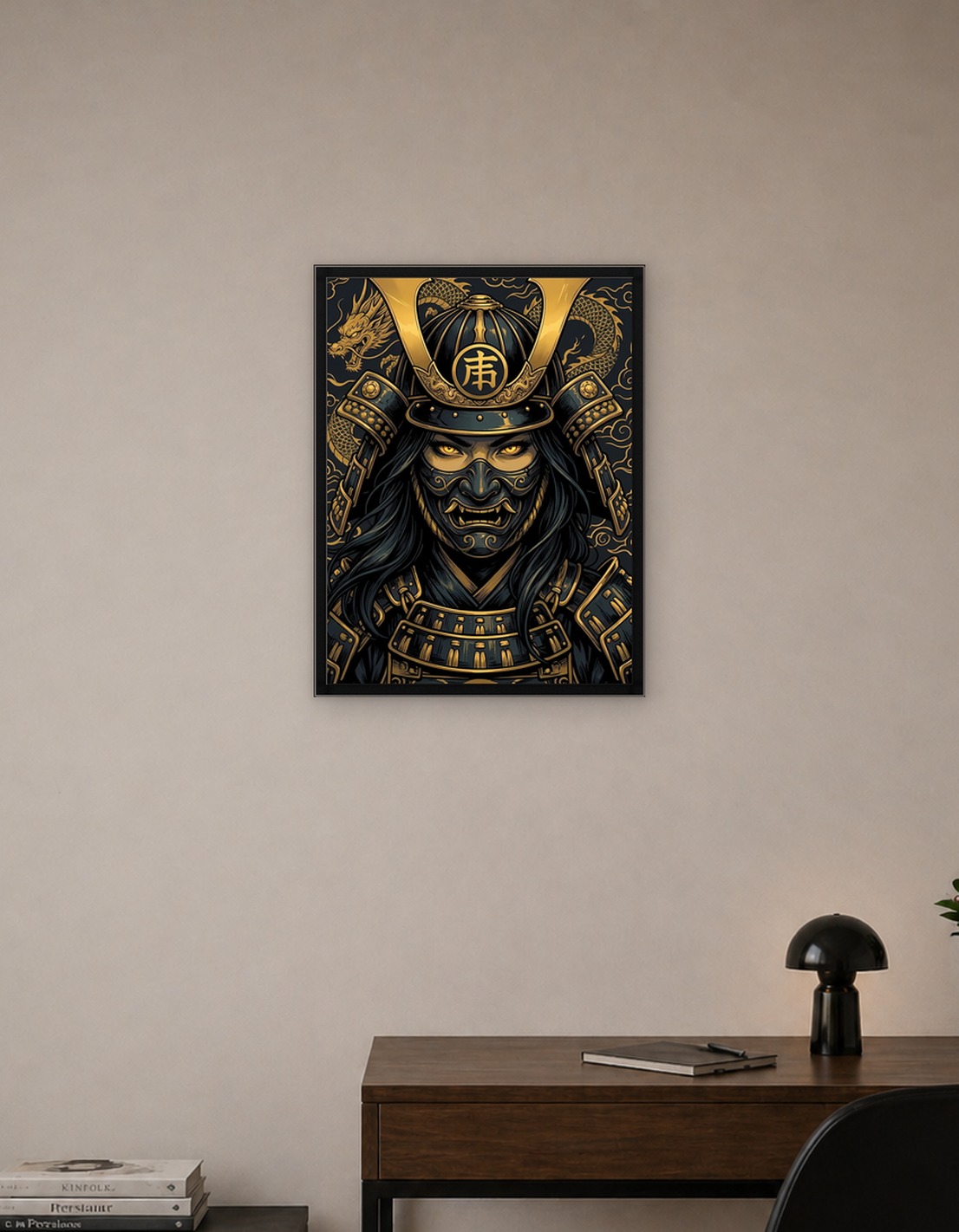 Samurai Warrior with Dragon Background