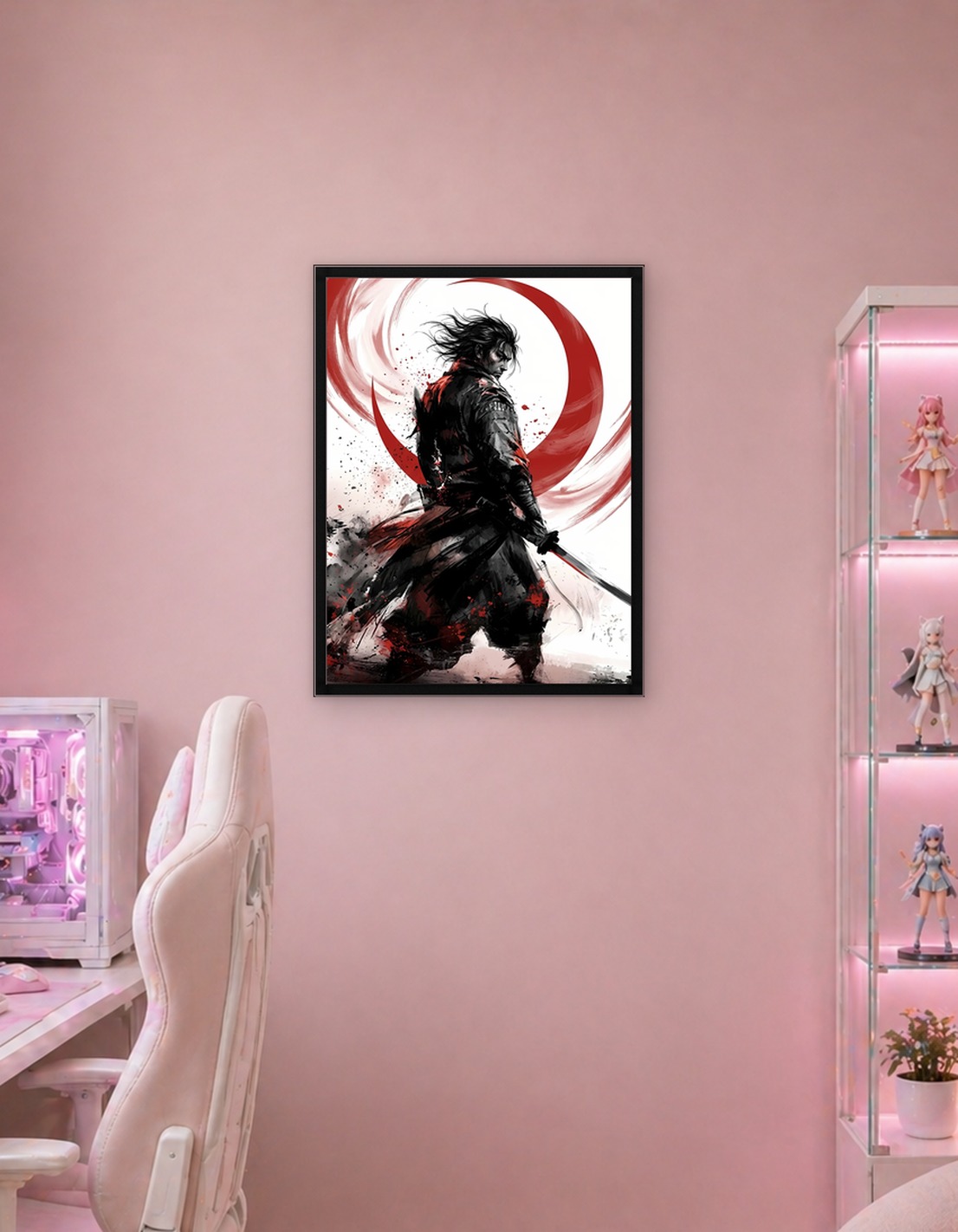 Samurai Warrior with Katana and Red Moon