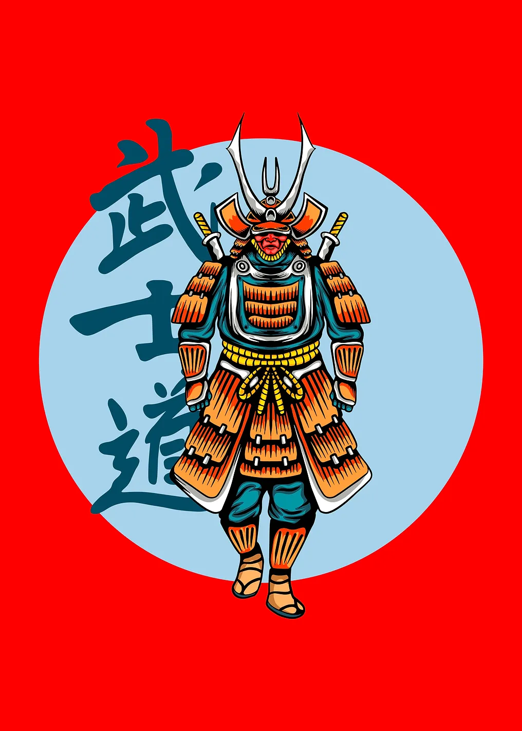Samurai Warrior with Japanese Script