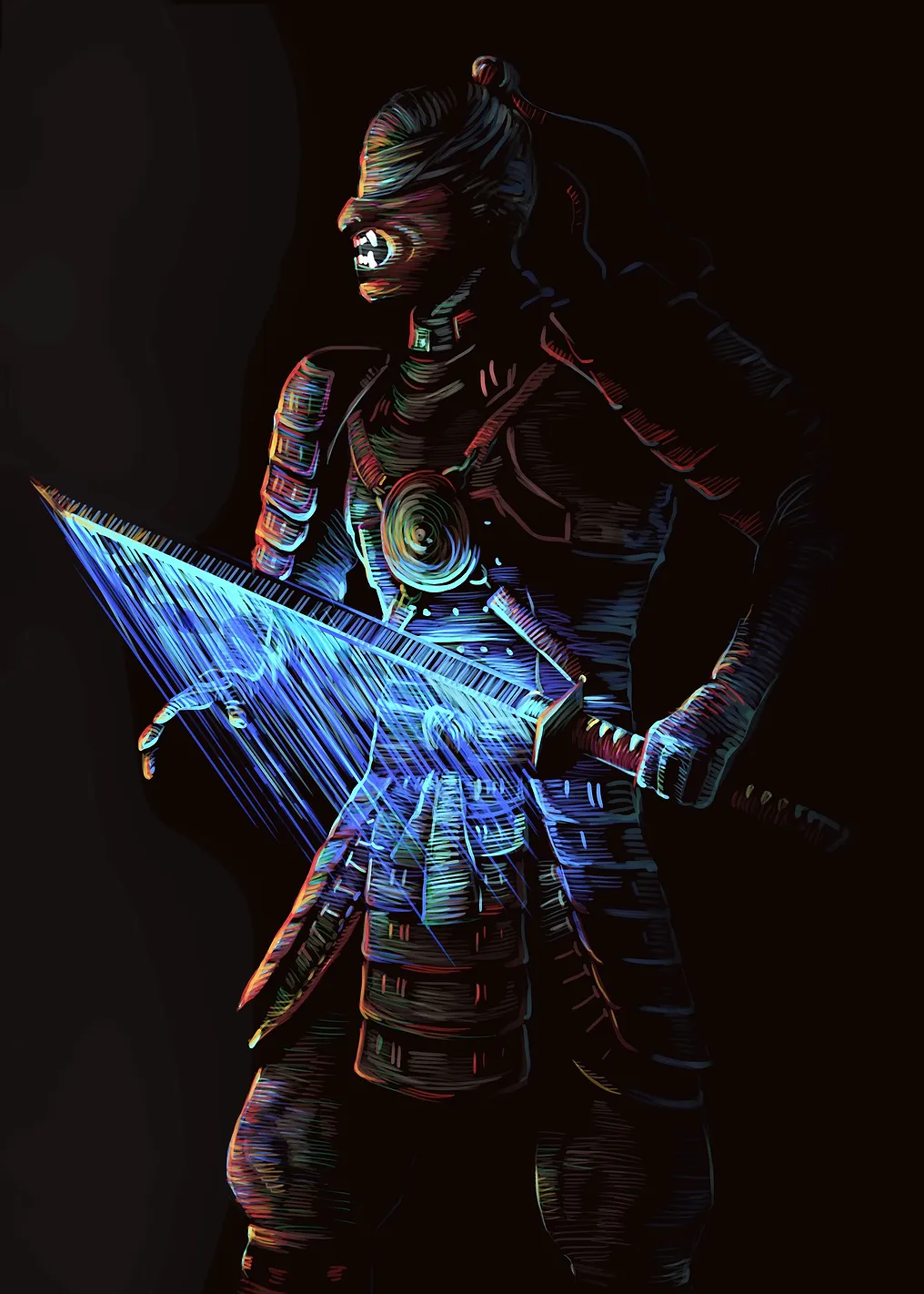 Samurai Warrior with Glowing Sword
