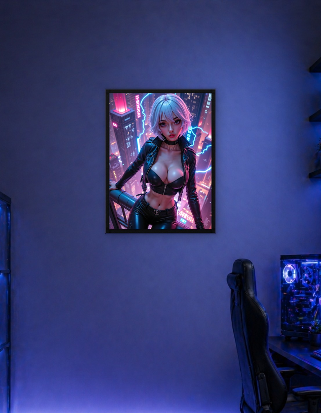 Sexy Anime Cyberpunk Girl in Cityscape