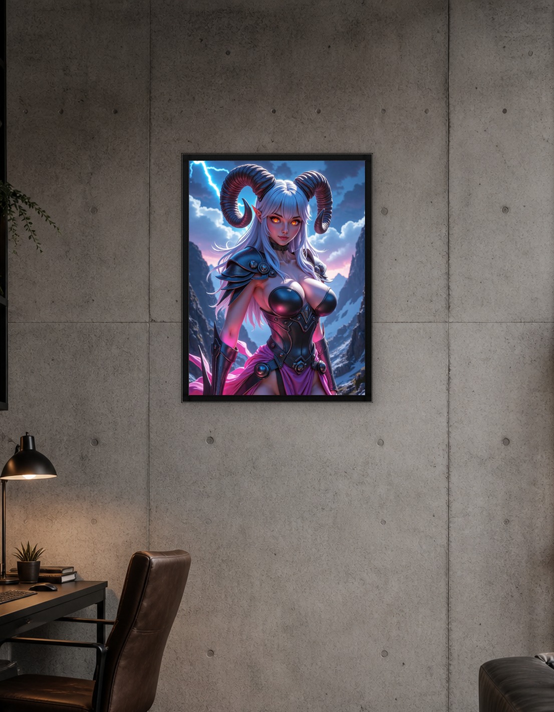 Sexy Anime Girl with Horns and Armor