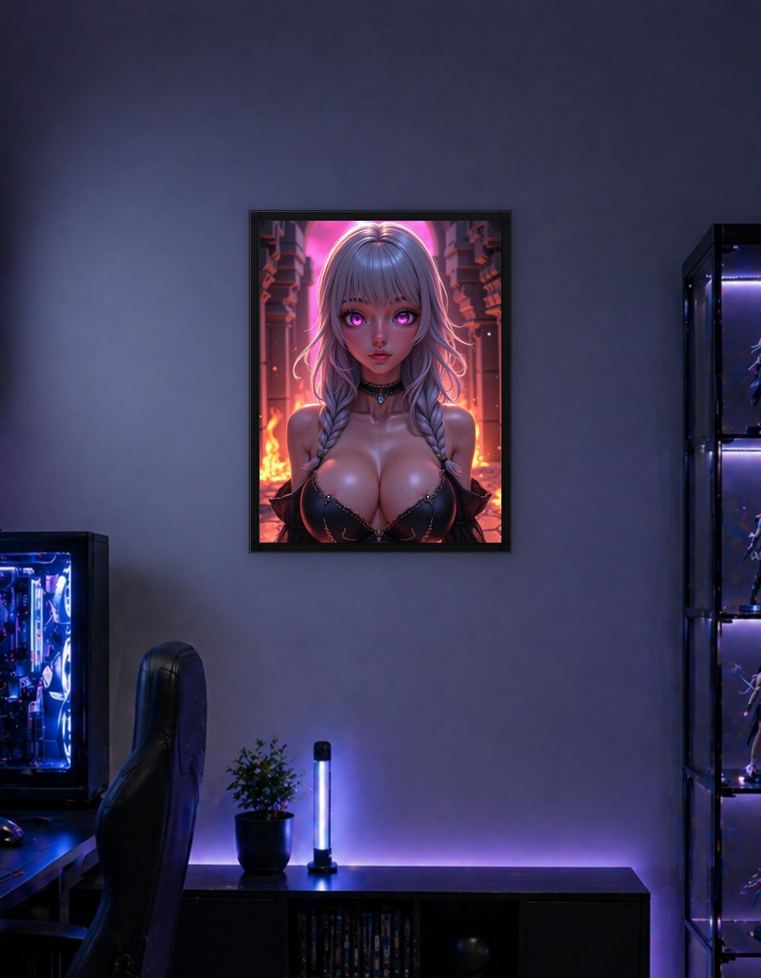 Sexy Anime Sorceress Girl in Fiery Ruins