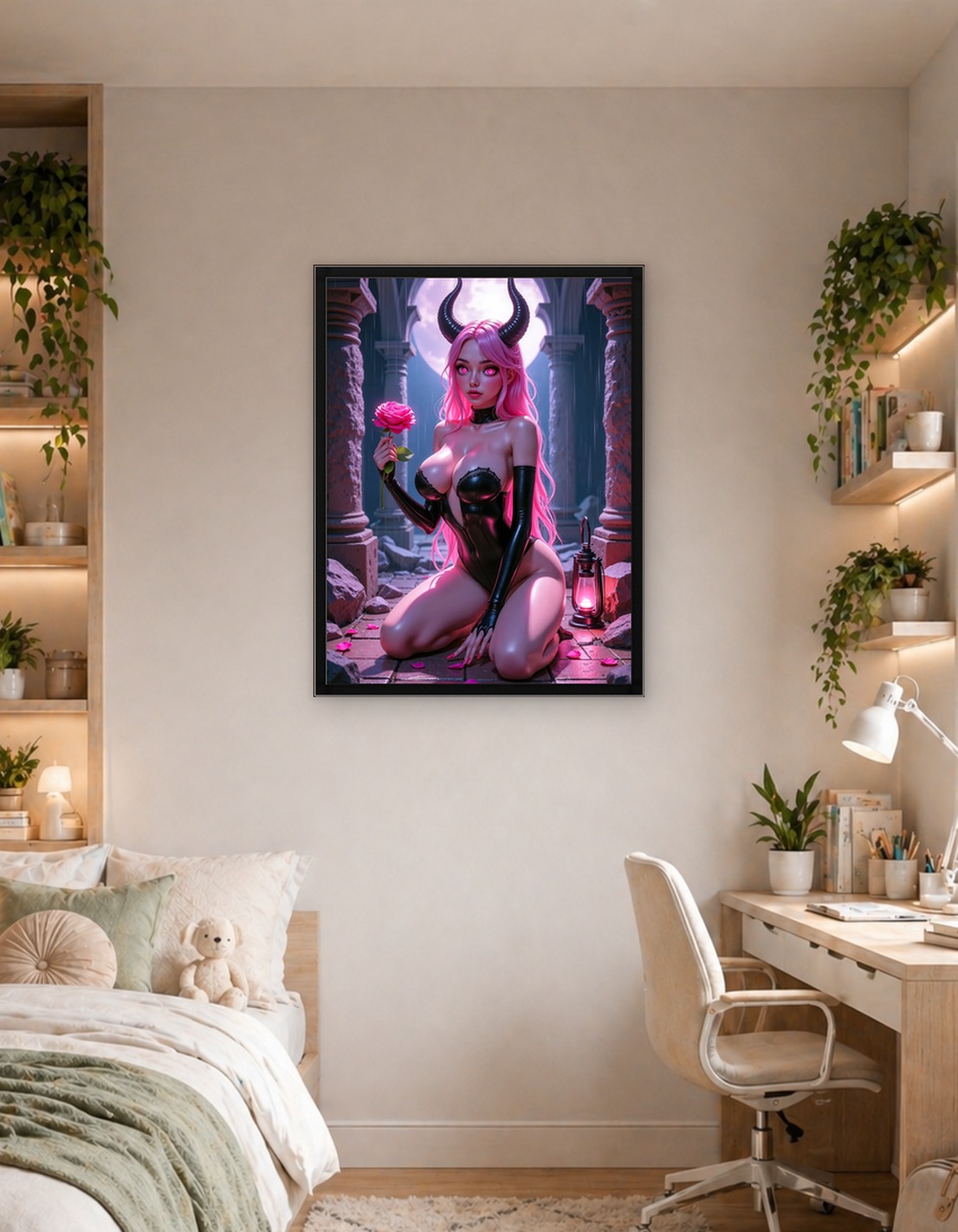 Sexy Anime Girl Demoness with Rose