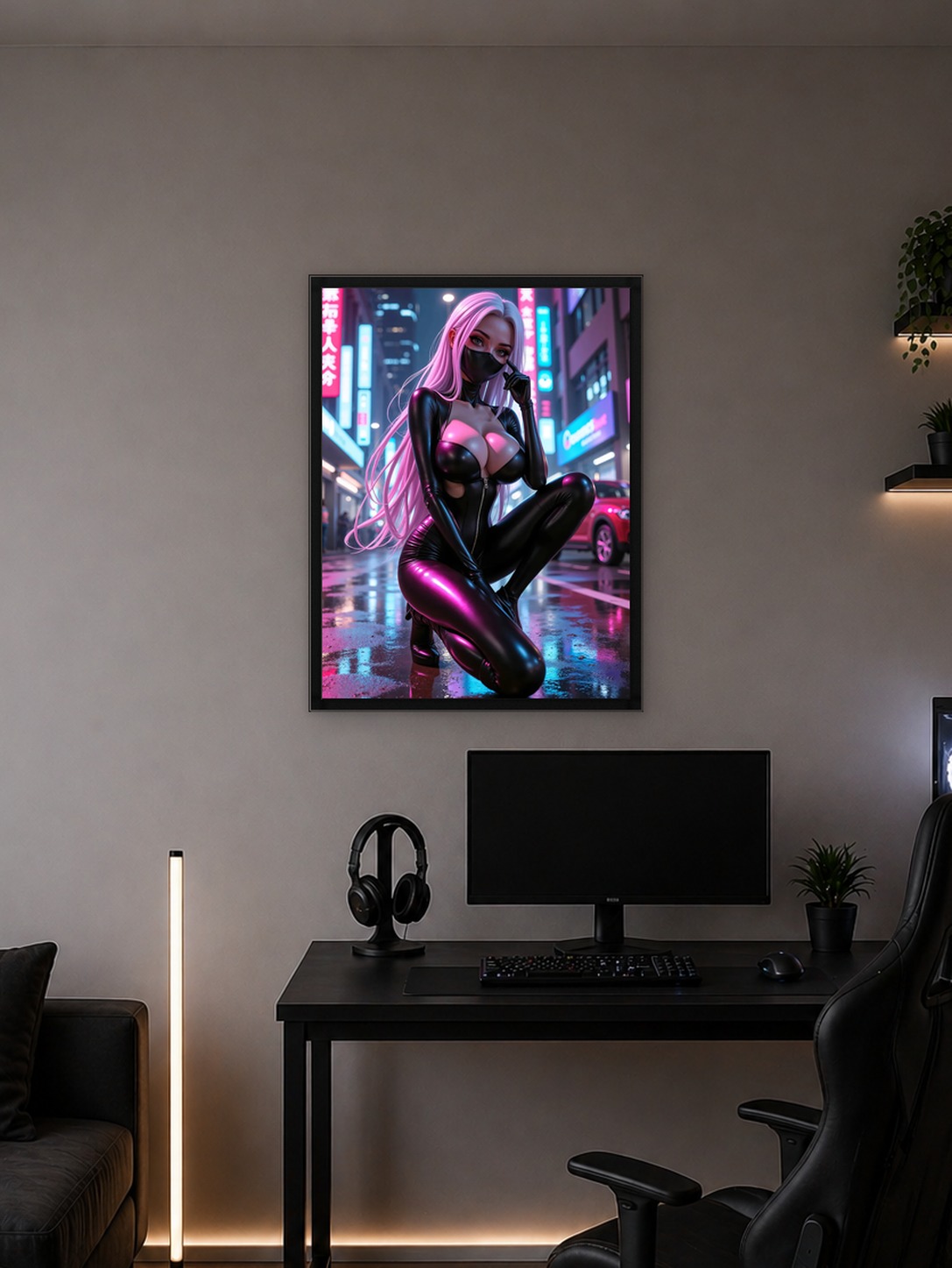 Sexy Anime Cyberpunk Ninja Girl in Neon City