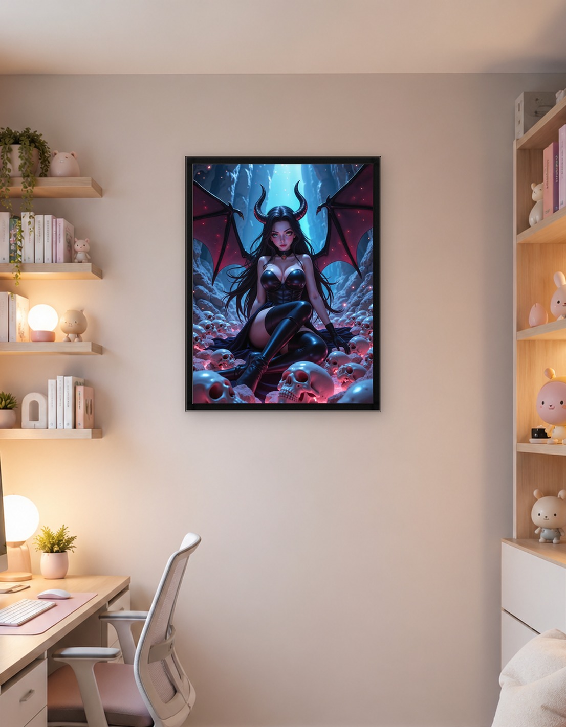 Sexy Anime Succubus Girl Surrounded by Skulls