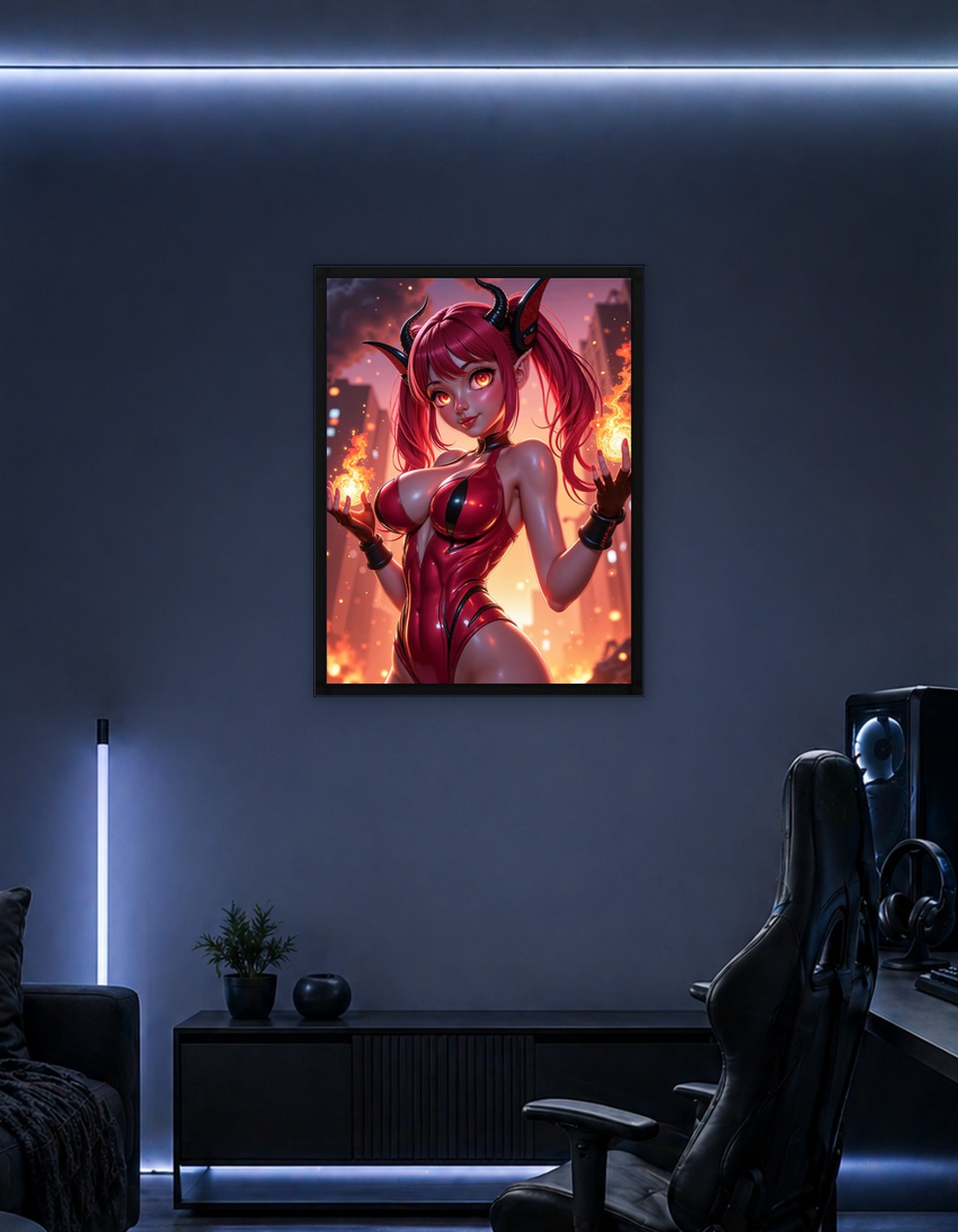 Sexy Anime Devil Girl with Fire Magic
