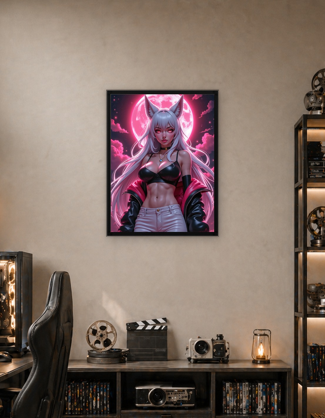 Sexy Anime Fox Girl Under Pink Moon