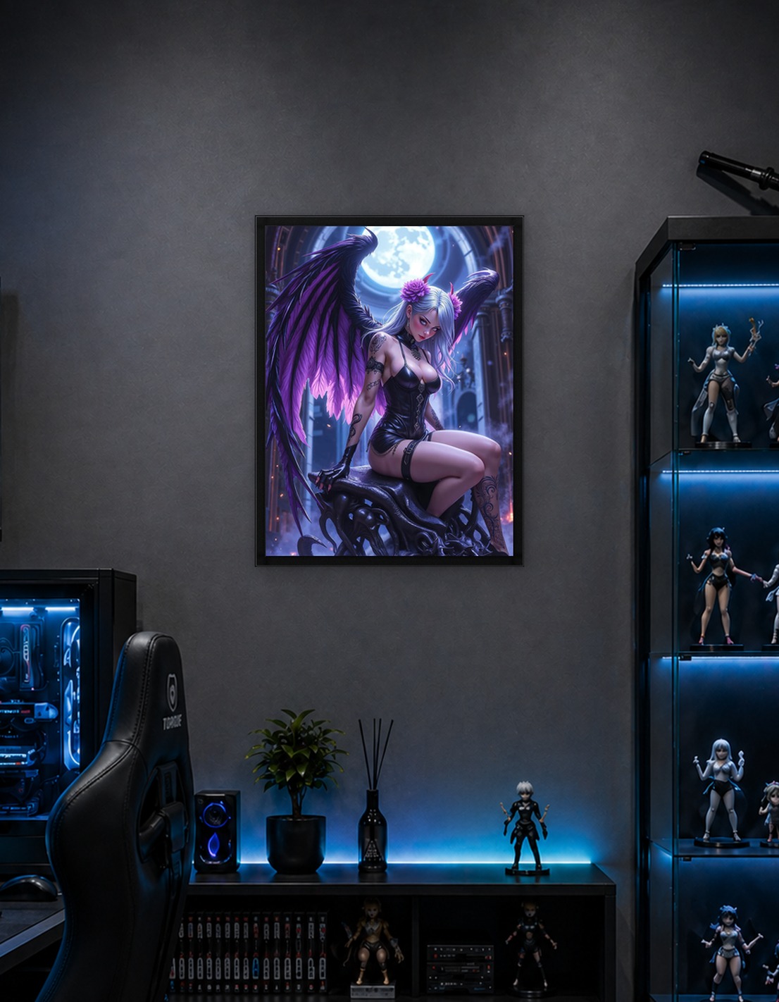 Sexy Anime Gothic Angel with Purple Wings