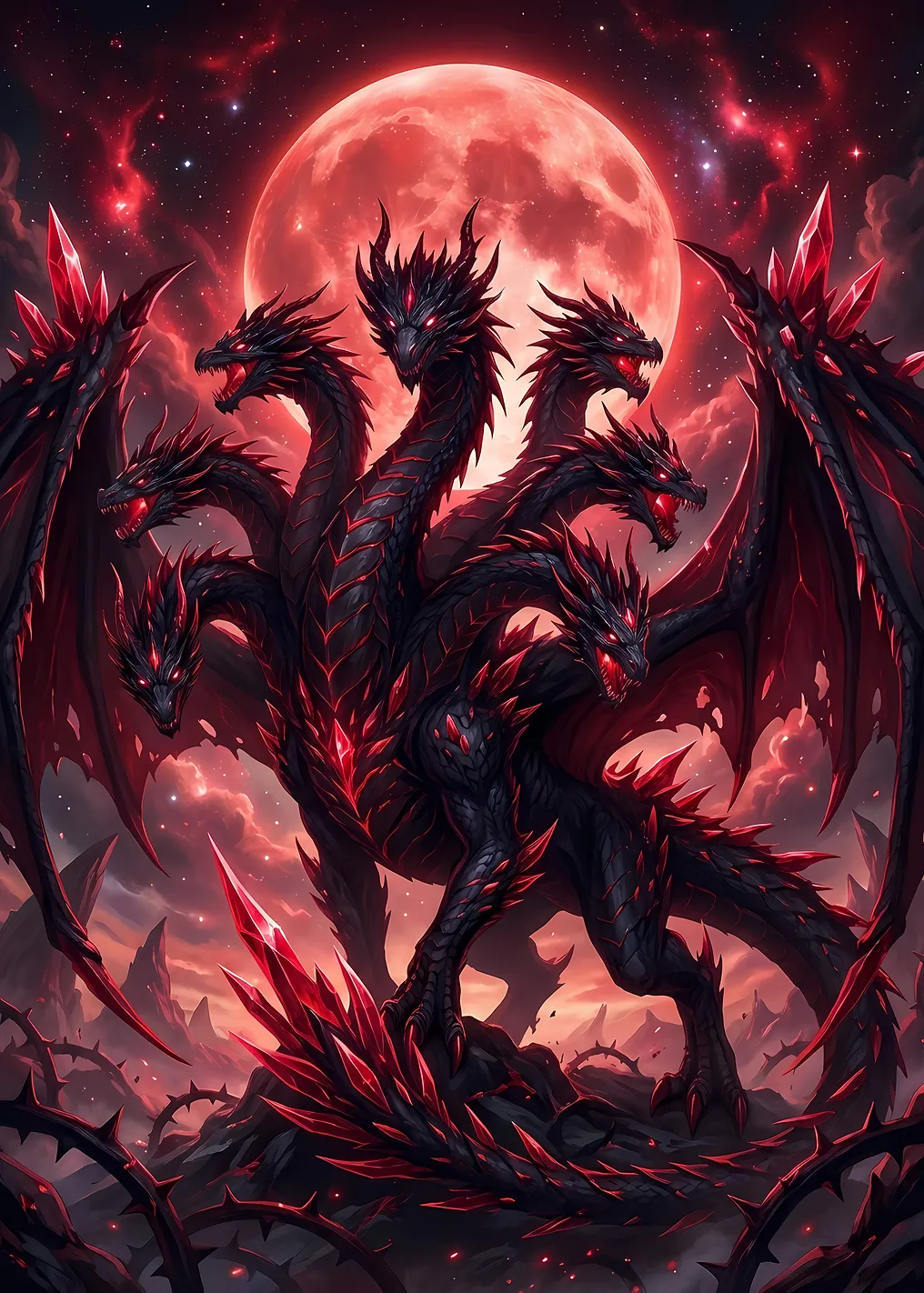 Seven-Headed Dragon with Red Moon - 9394161