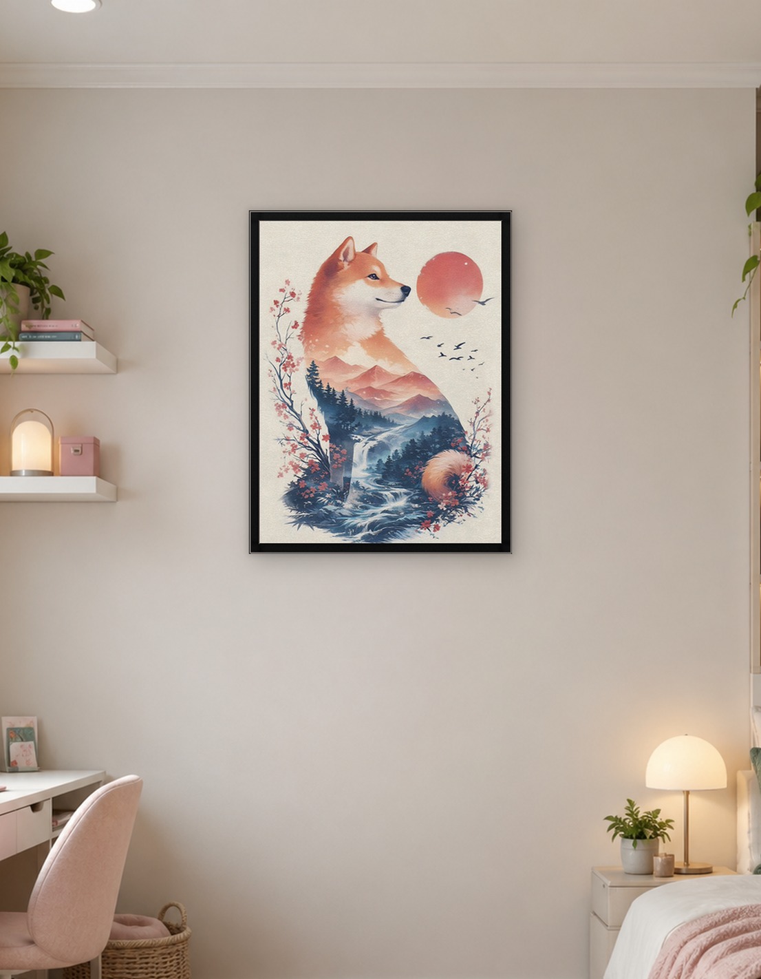 Shiba Inu Landscape Double Exposure