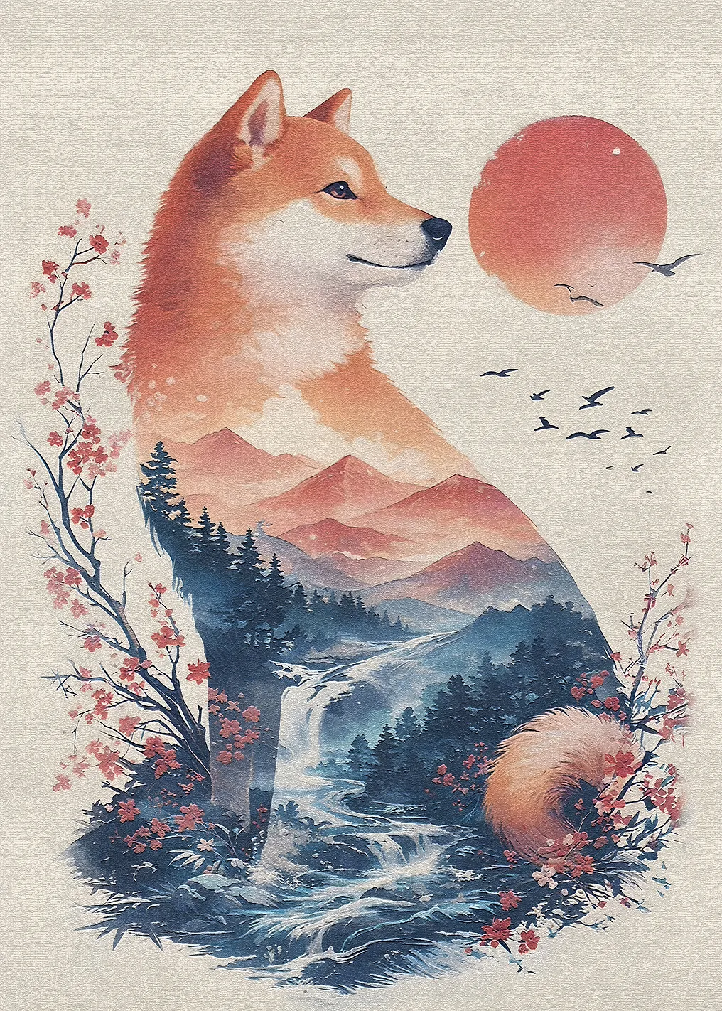 Shiba Inu Landscape Double Exposure