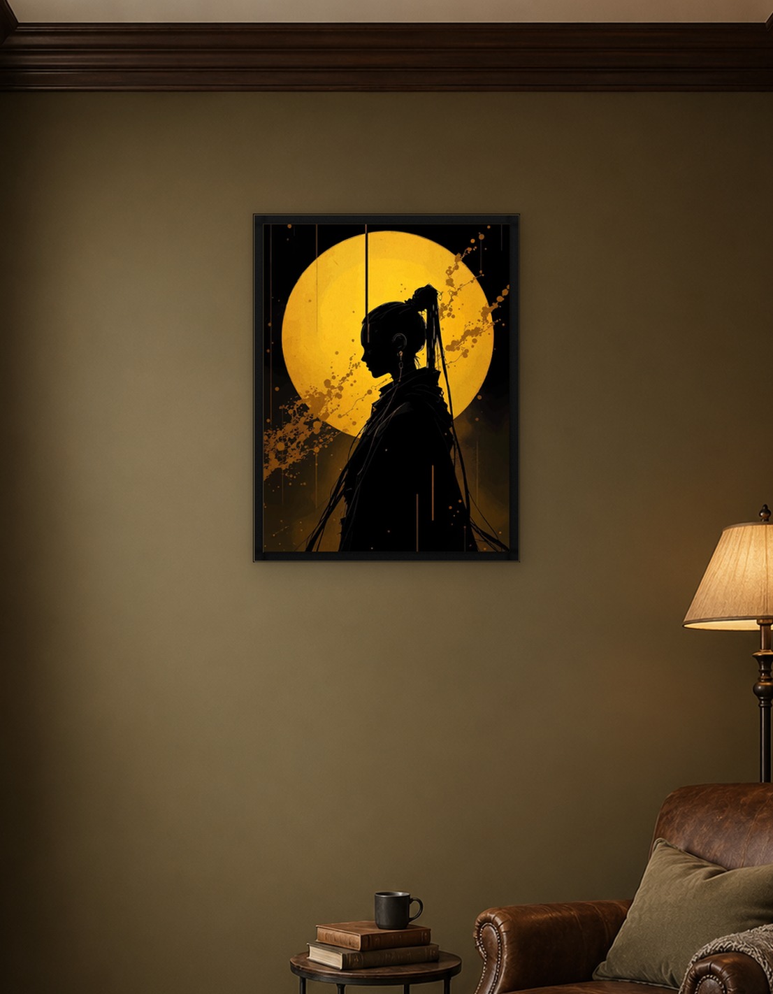 Silhouette Woman with Golden Moon
