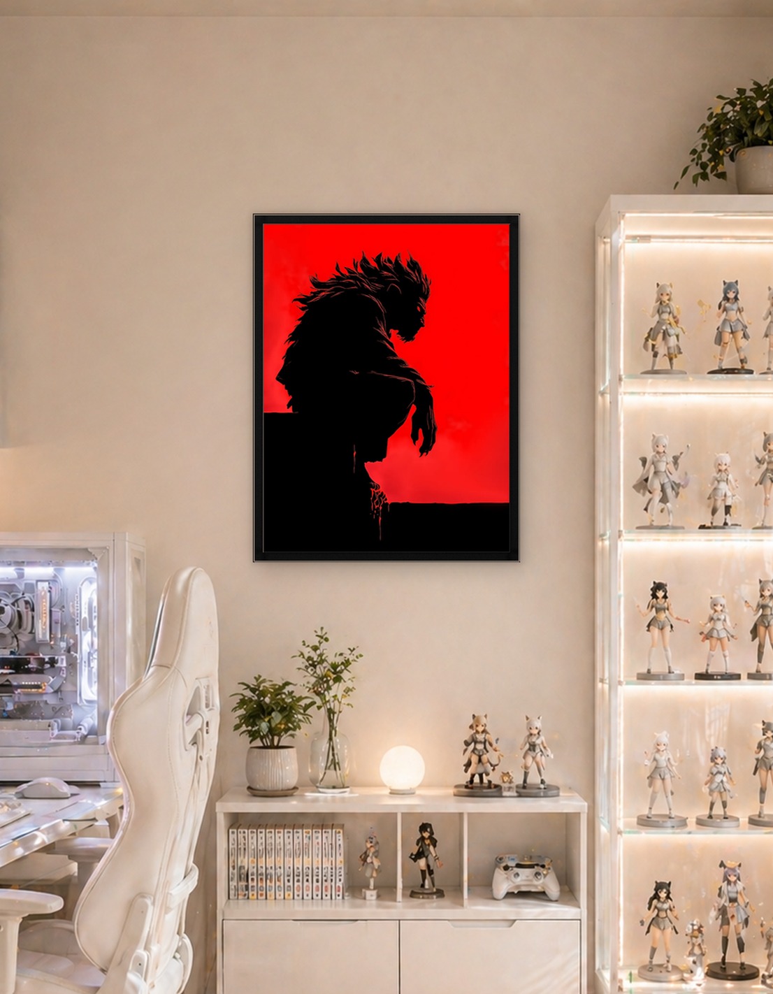 Silhouette of a Crouching Figure on Red